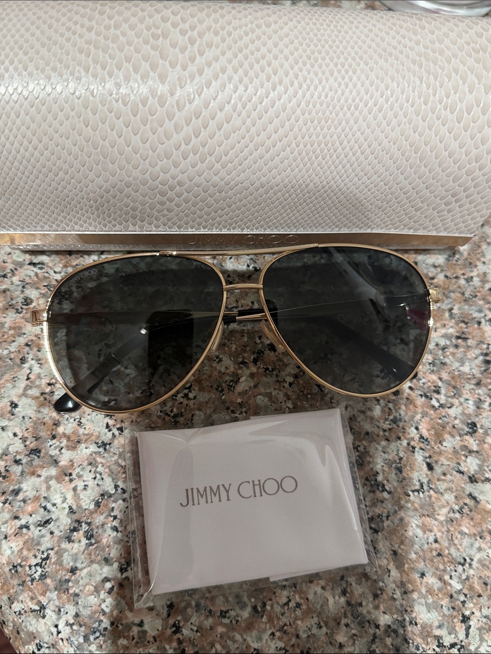 Jimmy Choo Gold NEW Aviator Sunglasses with Dark Lenses